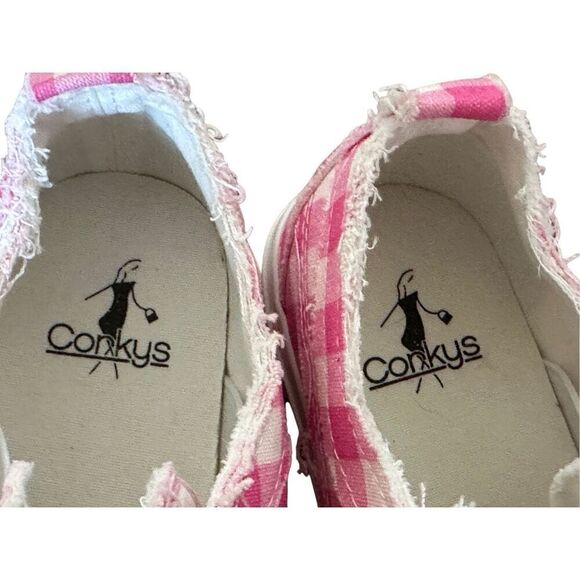 Corkys NEW Babalu Pink & White Gingham Print Slip On Sneakers Size 8 - Picture 8 of 9